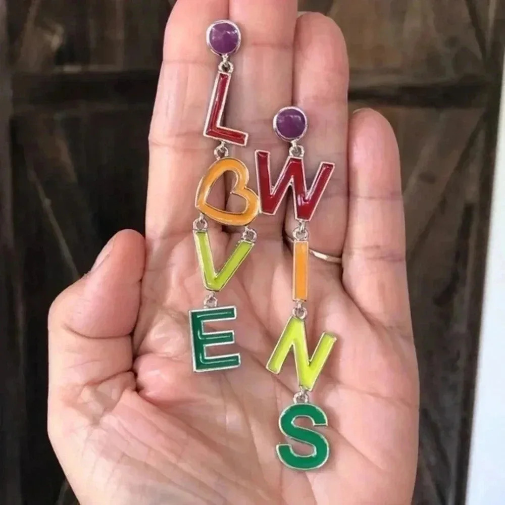 “LOVE WINS” Rainbow Drop Large Earrings Pride LGBTQ
